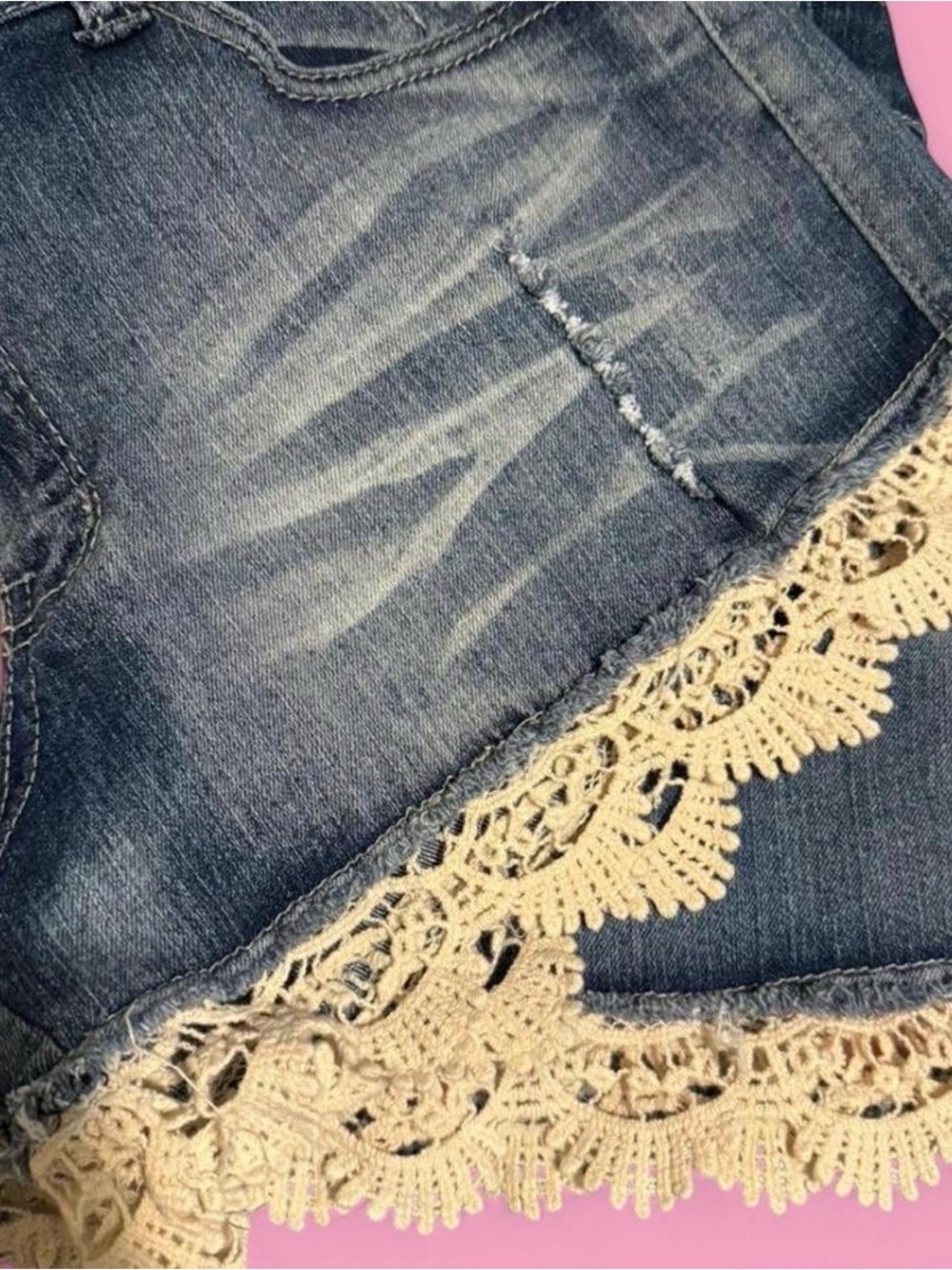 Montana Denim Crochet Lace Trim Shorts Sz 13/14 Boho Western Festival